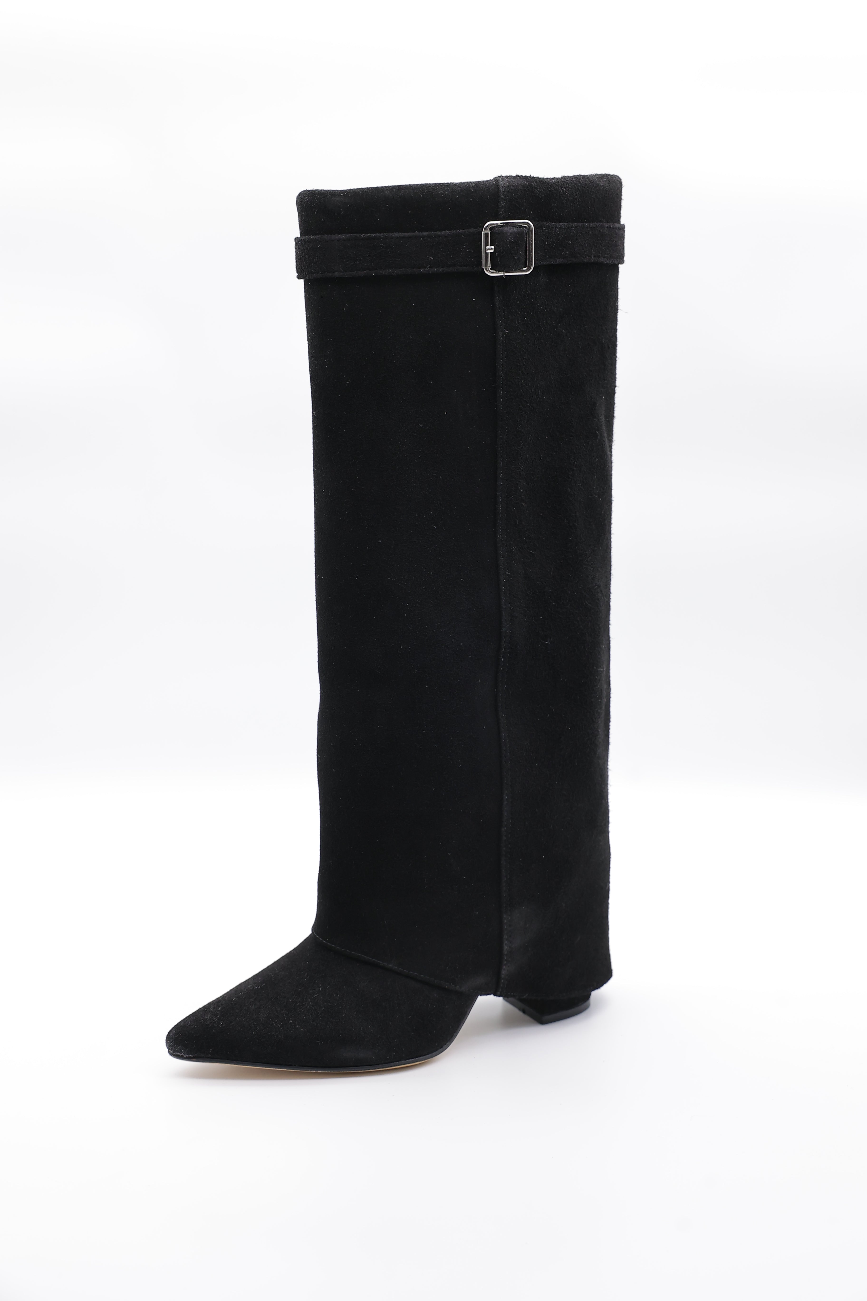 High Bell Boots con Straps - Negro Gamuza