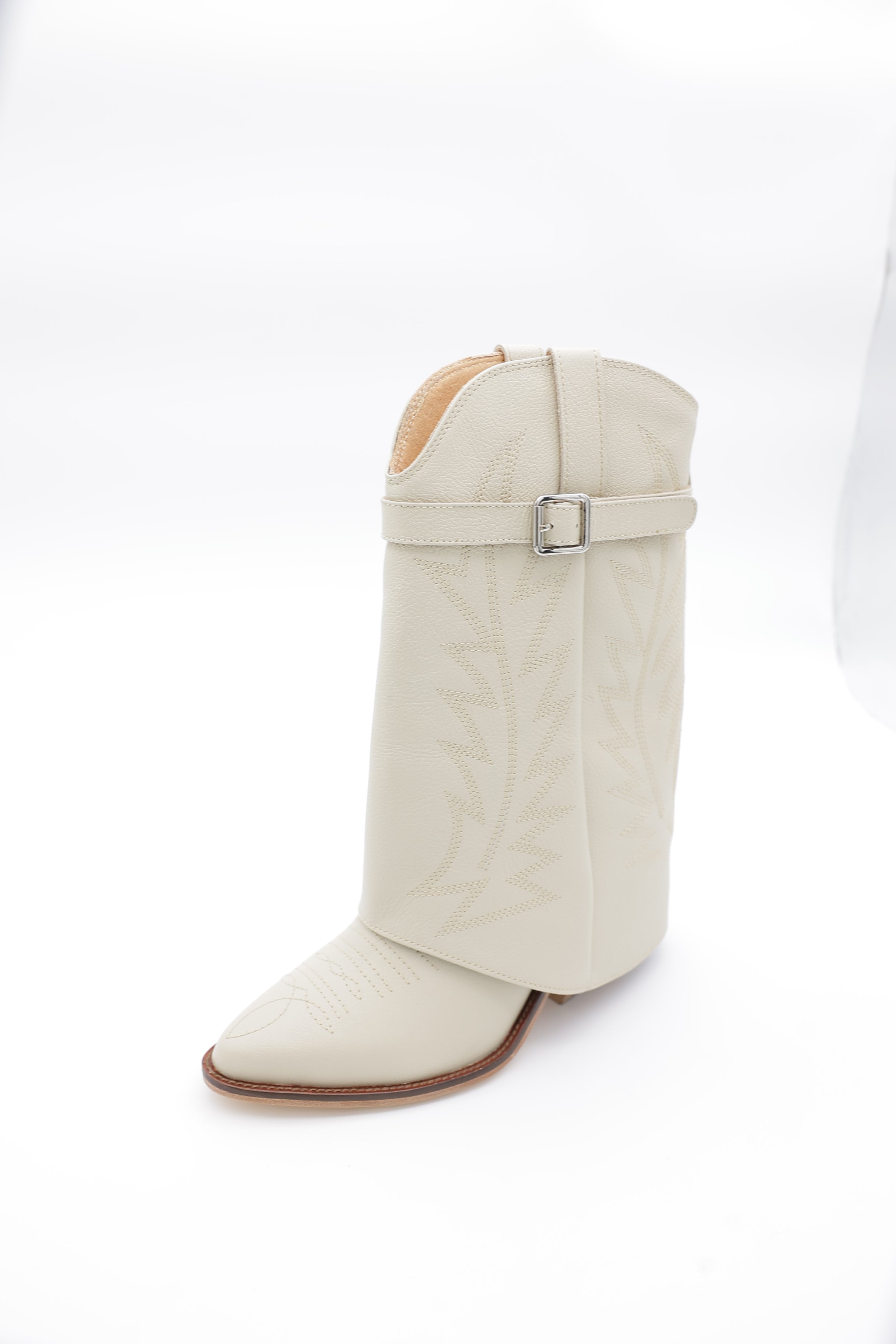 Botas Vaqueras con Hebilla - Beige