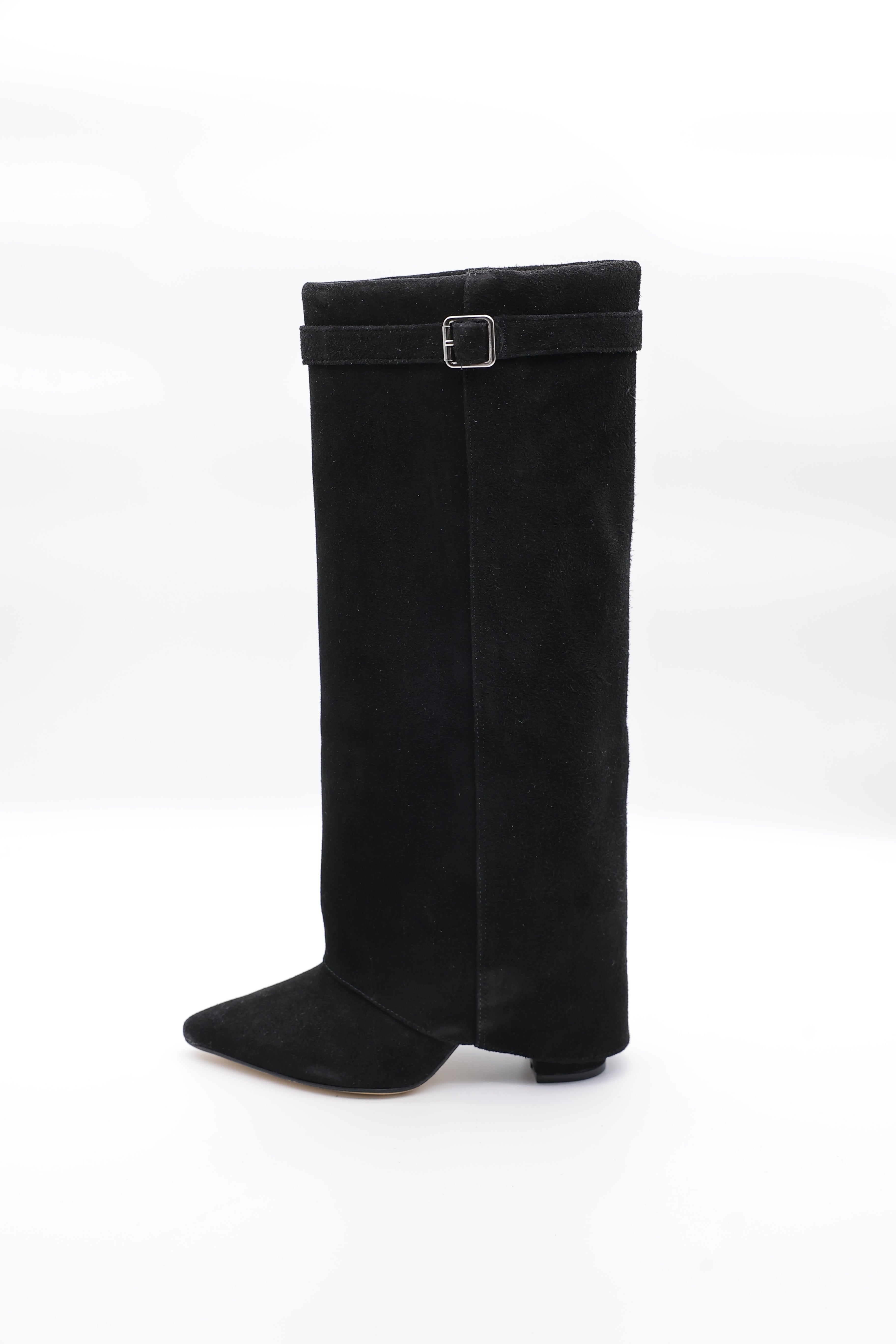 High Bell Boots con Straps - Negro Gamuza