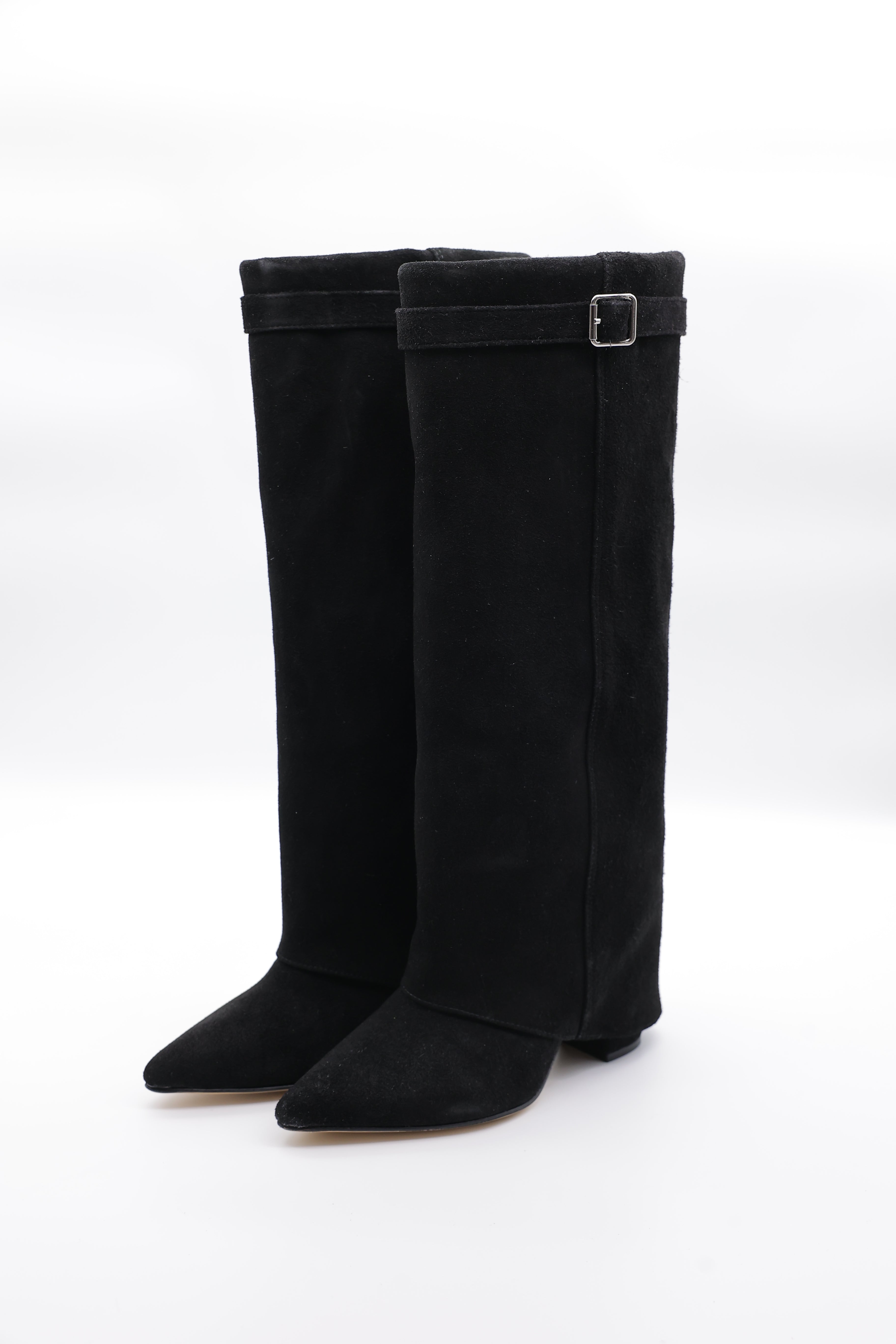 High Bell Boots con Straps - Negro Gamuza
