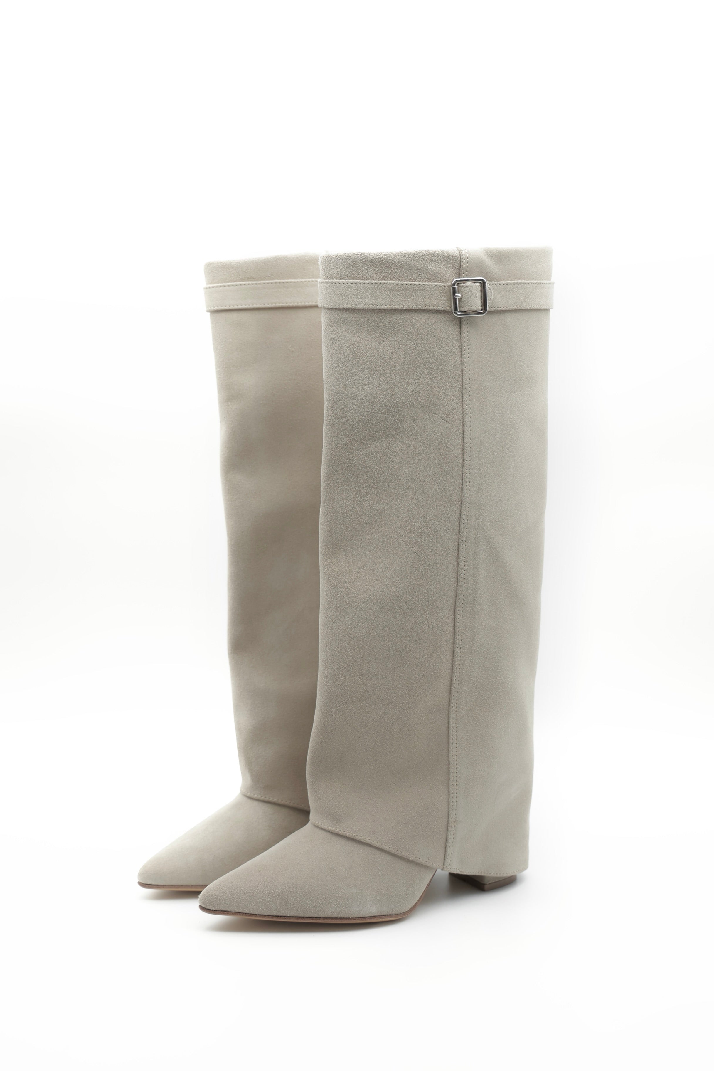 High Bell Boots con Straps - Hueso Gamuza
